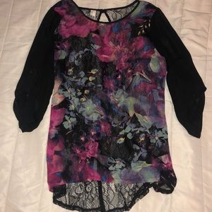 Black lace floral blouse